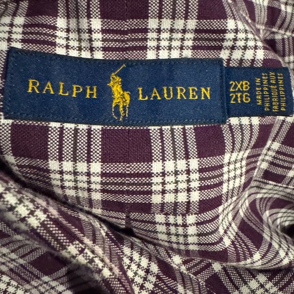 Ralph Lauren Men’s Button Down Maroon White Checkered Plaid Shirt Size 2XB - Picture 6 of 7